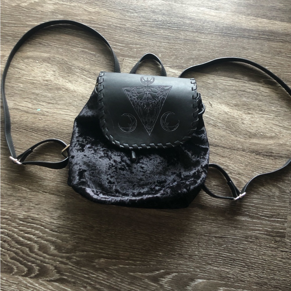 WIDOW velvet and faux leather small backpack